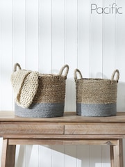 Pacific Set of 2 Grey Banana Leaf Two Tone Storage Baskets - Image 4 of 4