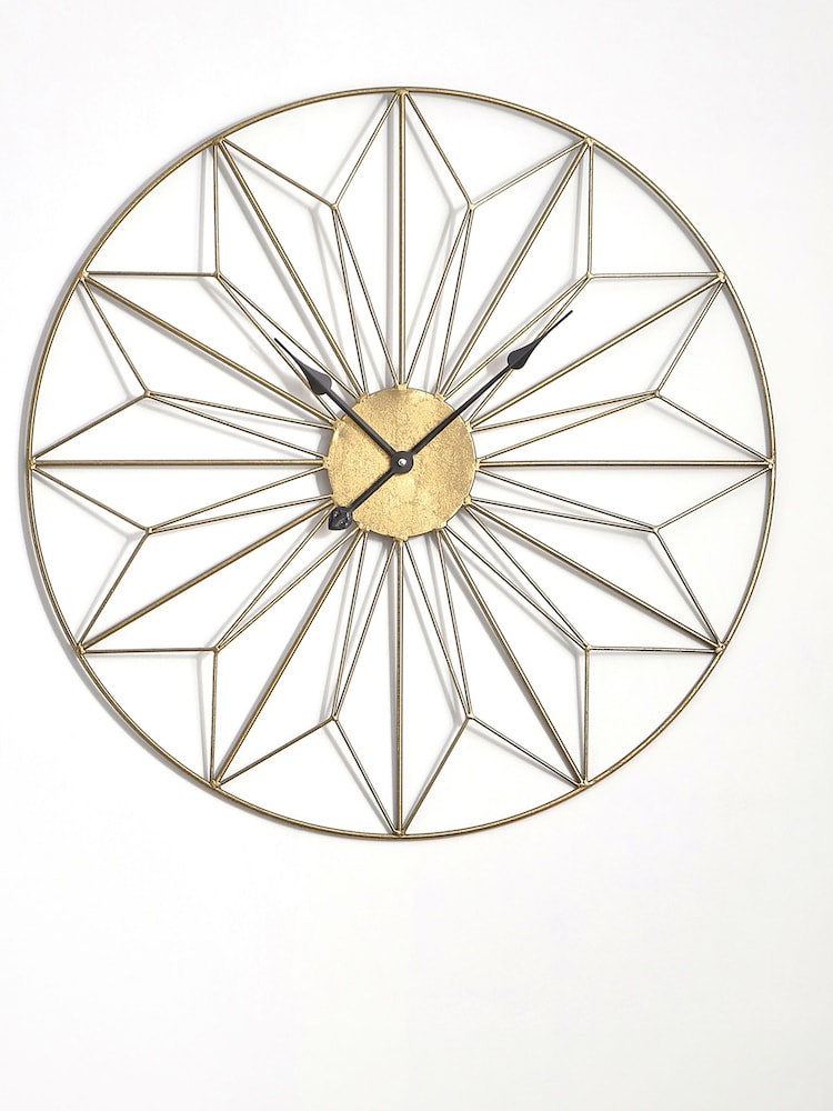 Pacific Antique Gold Metal Geo Design Round Wall Clock - Image 2 of 3