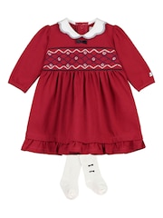 Emile Et Rose Red Embroidered Scallop Dress With Tights - Image 2 of 3