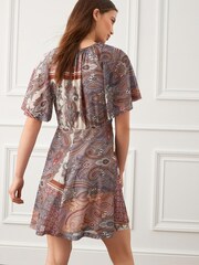 Ecru-Creme/Paisleymuster - Minikleid mit Netzstoff und Flatterärmeln - Bild 2 von 5
