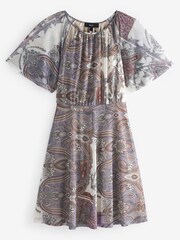 Ecru-Creme/Paisleymuster - Minikleid mit Netzstoff und Flatterärmeln - Bild 5 von 5