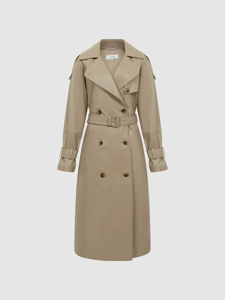 Reiss Taupe Maya Leather Trench Coat - Image 2 of 7
