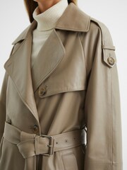 Reiss Taupe Maya Leather Trench Coat - Image 5 of 7