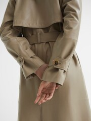 Reiss Taupe Maya Leather Trench Coat - Image 6 of 7