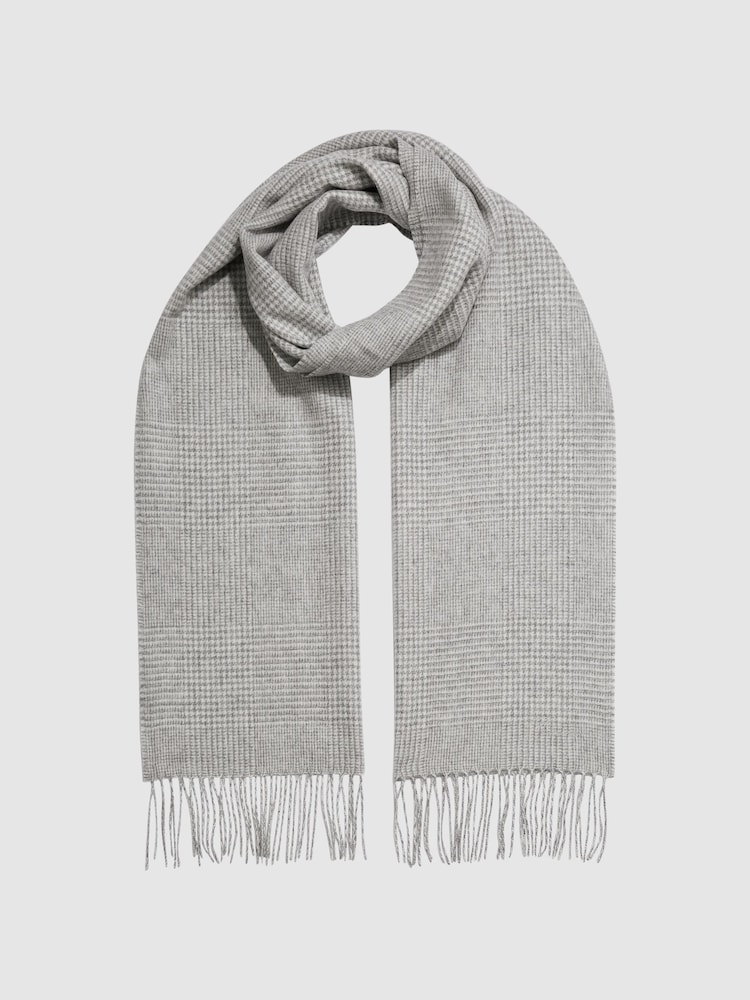 Reiss Grey Bark Houndstooth Cashmere Blend Scarf - Image 1 of 4