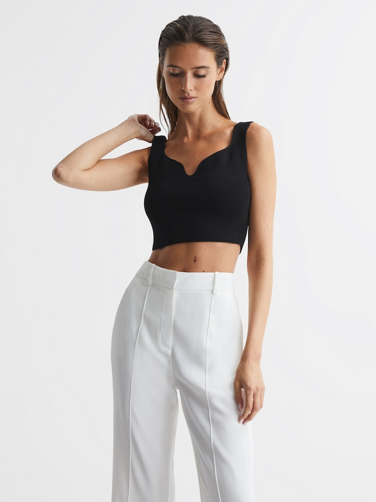 Reiss Black Marion Cropped Sweetheart Neckline Top - Image 1 of 6