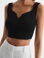 Reiss Black Marion Cropped Sweetheart Neckline Top - Image 4 of 6