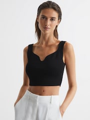 Reiss Black Marion Cropped Sweetheart Neckline Top - Image 6 of 6