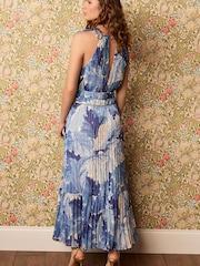 Morris & Co. Acanthus Blue Floral Sleeveless Pleated Maxi Dress - Image 4 of 6