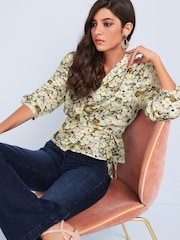 Pink Floral Satin Wrap Top - Image 3 of 5