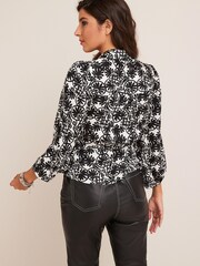 Black/White Print Satin Wrap Top - Image 3 of 5