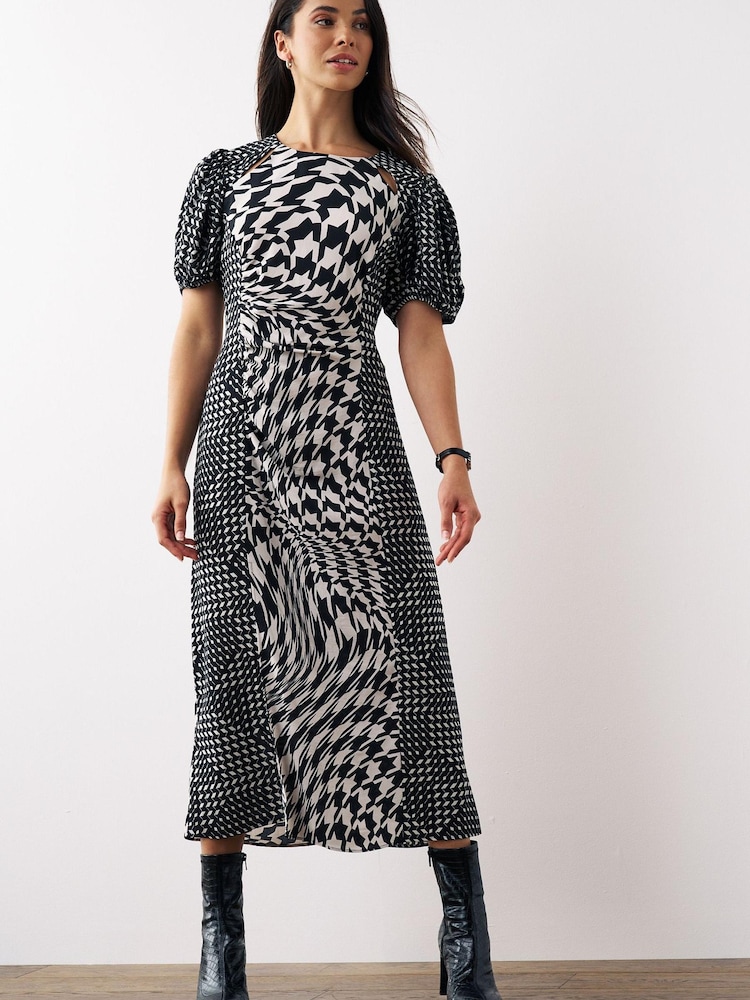 Black and White Dogtooth Split Dress - Image 1 of 4 Black and White Dogtooth Split Dress - Image 1 of 4