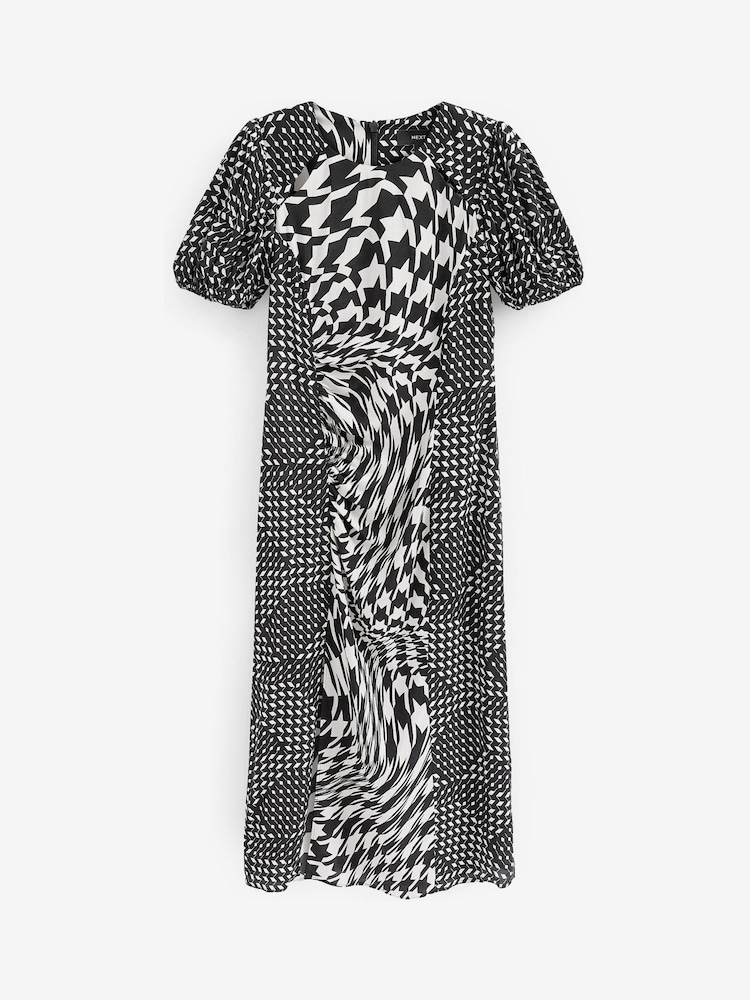 Black and White Dogtooth Split Dress - Image 2 of 4 Black and White Dogtooth Split Dress - Image 2 of 4