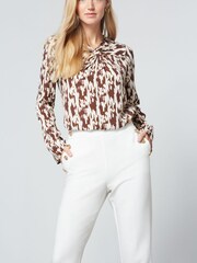 Brown/Cream Cut-Out Long Sleeve Top - Image 1 of 5