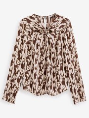 Brown/Cream Cut-Out Long Sleeve Top - Image 5 of 5