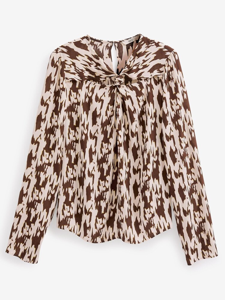 Brown/Cream Cut-Out Long Sleeve Top - Image 5 of 5