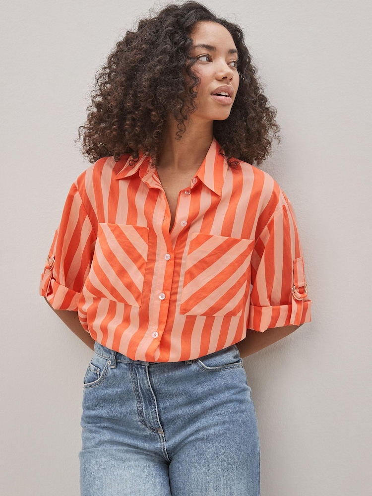 Rayé orange/blanc - Chemise Manche longue avec quincaillerie - Image 1 of 5