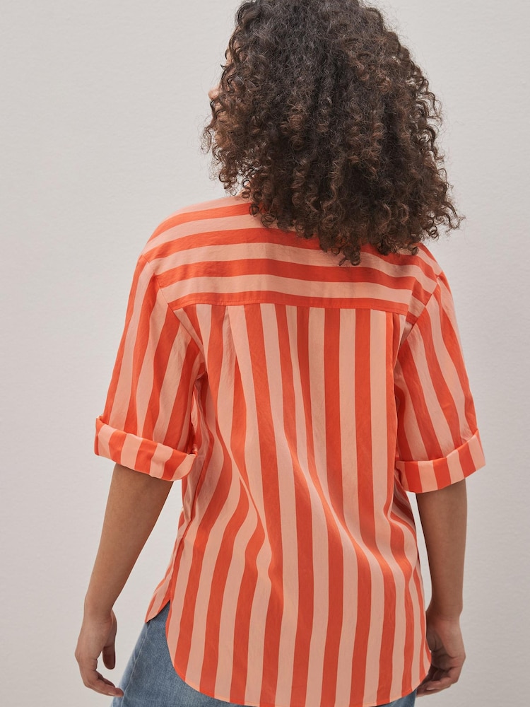 Orange/White Stripe Long Sleeve Hardware Detail Shirt - Image 2 of 5 Orange/White Stripe Long Sleeve Hardware Detail Shirt - Image 2 of 5