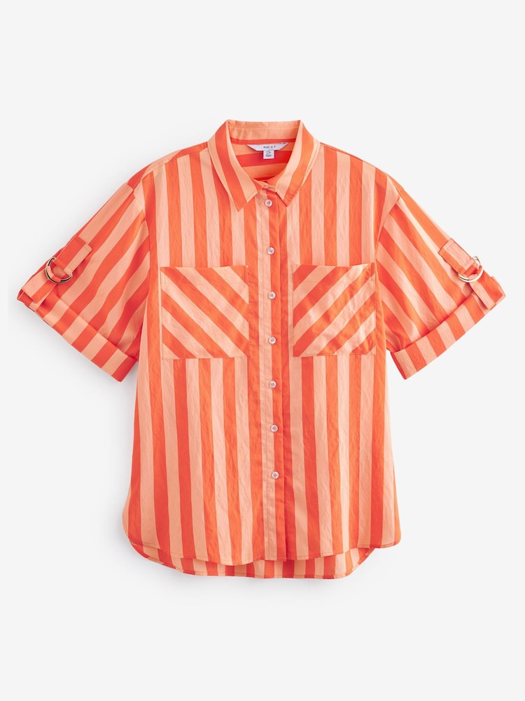 Orange/White Stripe Long Sleeve Hardware Detail Shirt - Image 5 of 5 Orange/White Stripe Long Sleeve Hardware Detail Shirt - Image 5 of 5