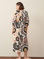Black/White Print 100% Cotton Midi Shirt Dress - Image 2 of 5