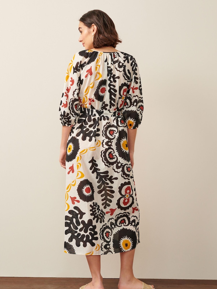Black/White Print 100% Cotton Midi Shirt Dress - Image 2 of 5