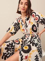 Black/White Print 100% Cotton Midi Shirt Dress - Image 3 of 5