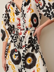 Black/White Print 100% Cotton Midi Shirt Dress - Image 4 of 5