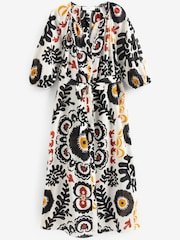 Black/White Print 100% Cotton Midi Shirt Dress - Image 5 of 5