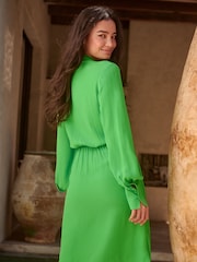 Green Side Tie Detail Wrap Mini Dress - Image 2 of 4