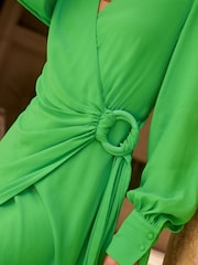 Green Side Tie Detail Wrap Mini Dress - Image 3 of 4