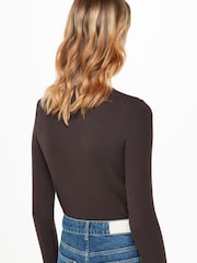 Whistles Brown Essential Ribbed Crew T-Shirt - Image 2 of 5