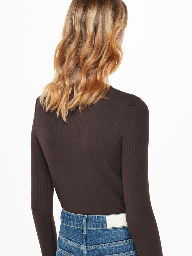 Whistles Brown Essential Ribbed Crew T-Shirt - Image 2 of 5