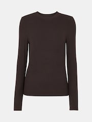 Whistles Brown Essential Ribbed Crew T-Shirt - Image 4 of 5