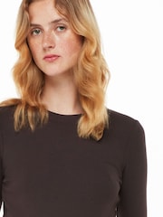 Whistles Brown Essential Ribbed Crew T-Shirt - Image 5 of 5