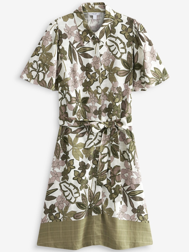 Green Floral Mini Angel Sleeve Shirt Dress - Image 5 of 5
