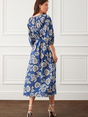 Blau mit floralem Muster - Midi-Hemdkleid aus 100 % Baumwolle - Bild 3 von 5
