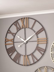 Pacific Grey Antique Metal and Wood Round Wall Clock - Image 1 of 2