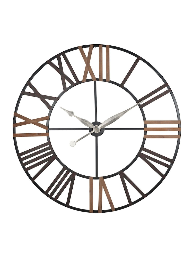 Pacific Grey Antique Metal and Wood Round Wall Clock - Image 2 of 2