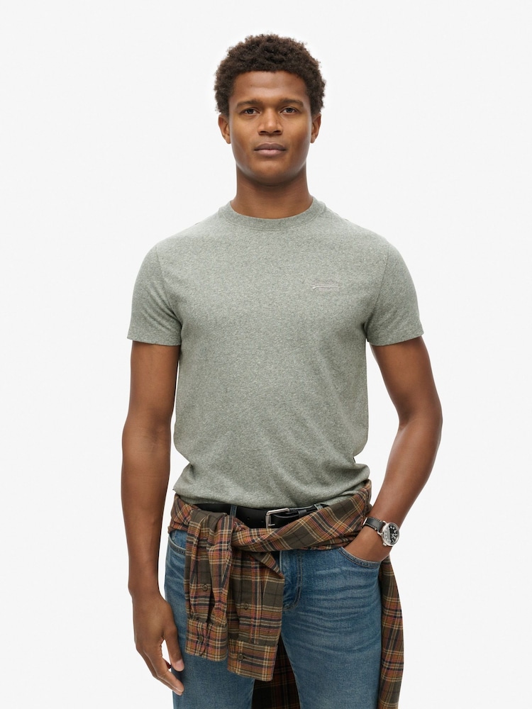 Superdry Light Grey Marl Essential Logo Embroidery T-Shirt - Image 1 of 5