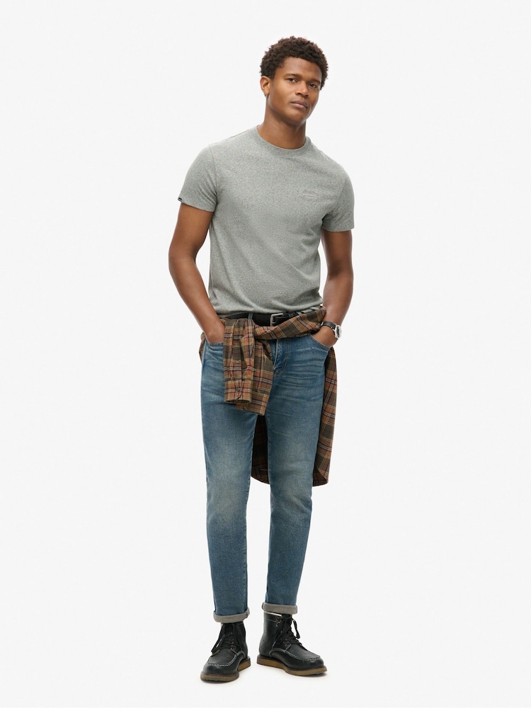 Superdry Light Grey Marl Essential Logo Embroidery T-Shirt - Image 2 of 5