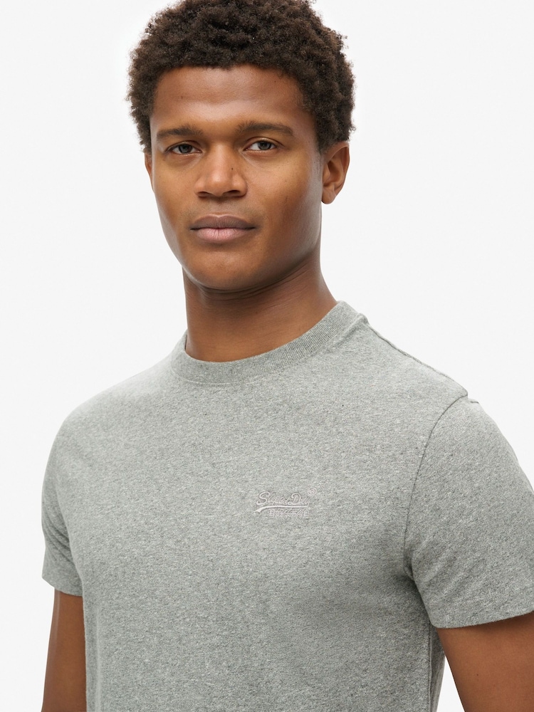 Superdry Light Grey Marl Essential Logo Embroidery T-Shirt - Image 3 of 5