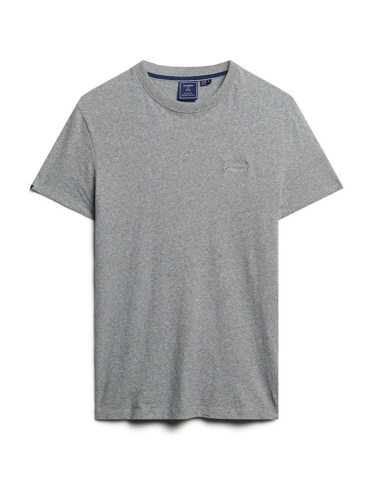 Superdry Light Grey Marl Essential Logo Embroidery T-Shirt - Image 4 of 5