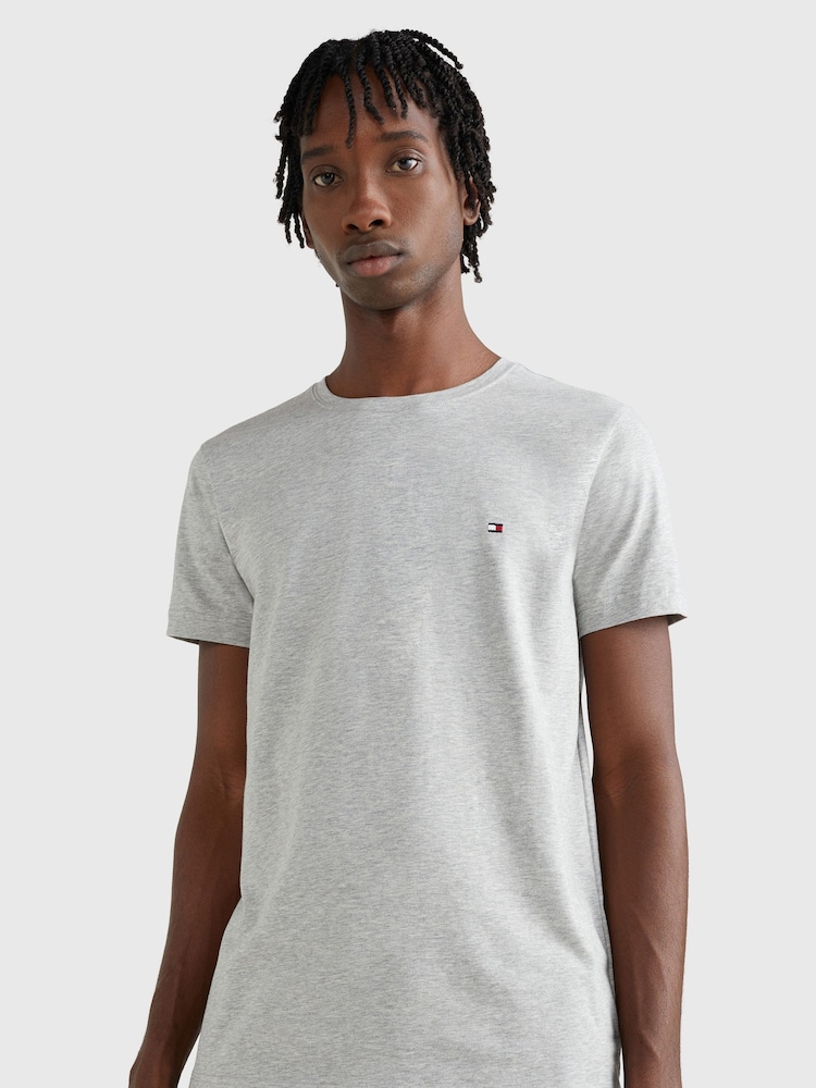 Tommy Hilfiger Grey Slim Fit Core Stretch Crew Neck T-Shirt - Image 1 of 4 Tommy Hilfiger Grey Slim Fit Core Stretch Crew Neck T-Shirt - Image 1 of 4
