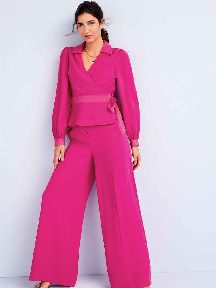 Pink Crepe Wrap Top - Image 2 of 5 Pink Crepe Wrap Top - Image 2 of 5