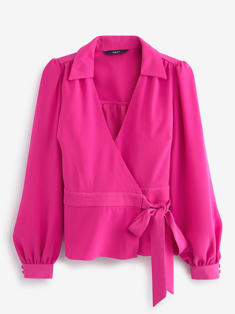 Pink Crepe Wrap Top - Image 5 of 5 Pink Crepe Wrap Top - Image 5 of 5
