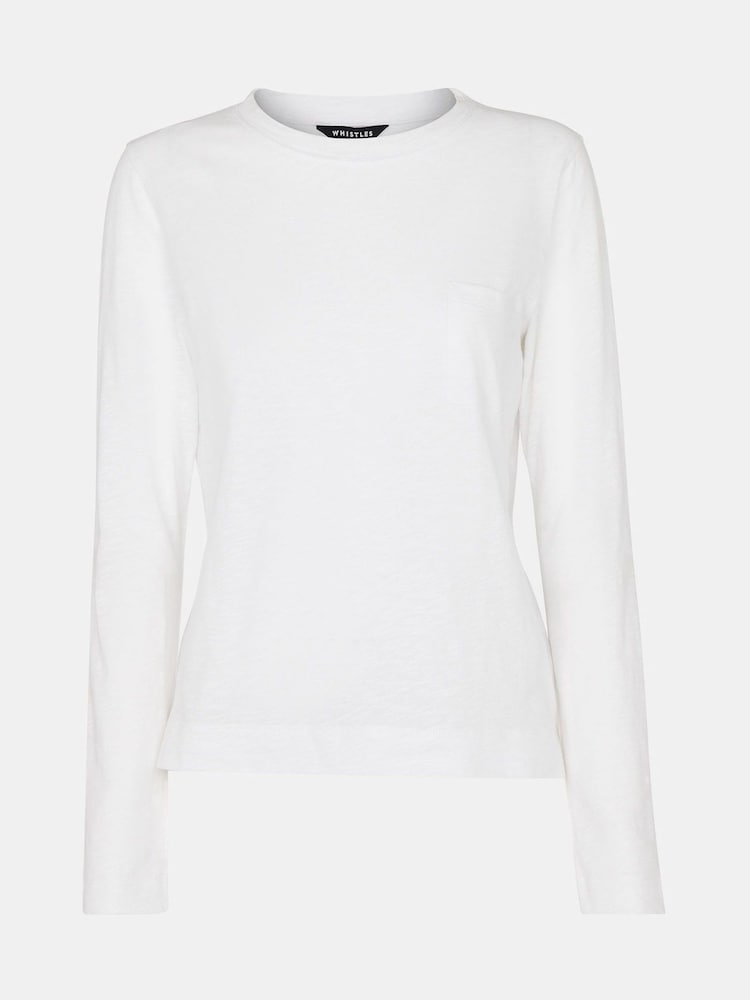 Whistles White 100% Cotton Crew Neck Pocket Top - Image 5 of 5 Whistles White 100% Cotton Crew Neck Pocket Top - Image 5 of 5