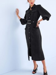 Black Belted Button Down Shirt Dress - Image 2 of 5