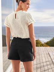 Black Gold Button Detail Denim Shorts - Image 2 of 4