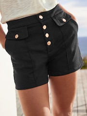 Black Gold Button Detail Denim Shorts - Image 3 of 4