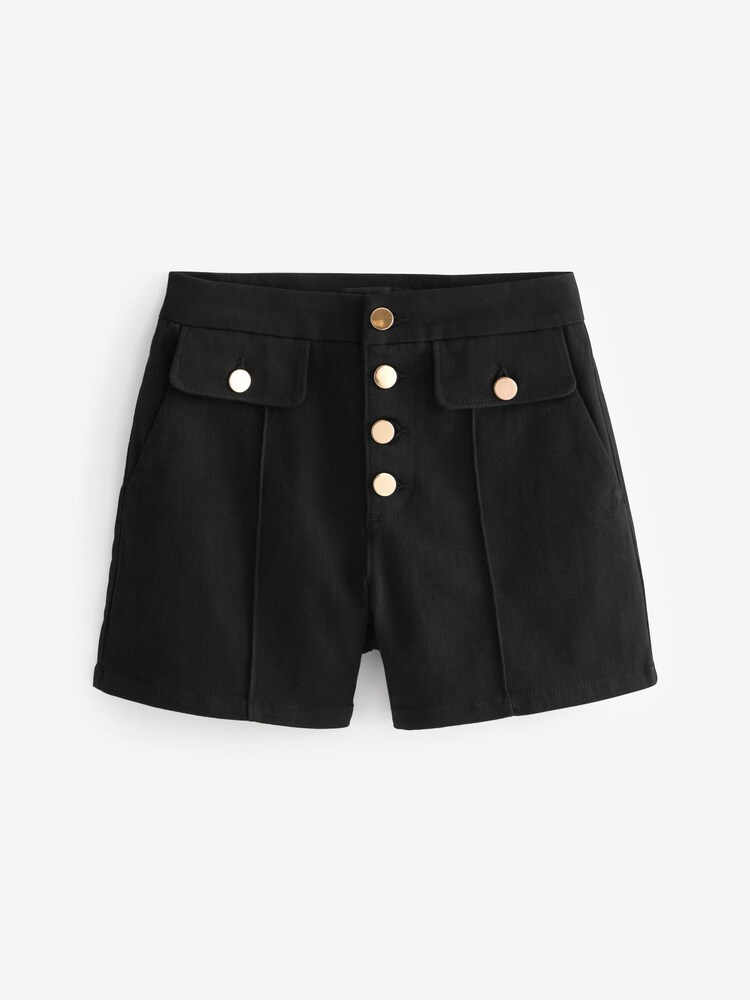 Black Gold Button Detail Denim Shorts - Image 4 of 4